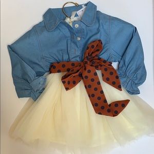 Girl 12-18 M Tutu Dress Denim Long Sleeve Blue